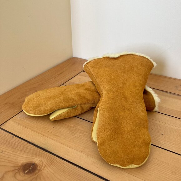 Klondike Suede Leather Mittens Gauntlet Style with Sherpa Poly Fleece Adult Sm - Picture 1 of 8